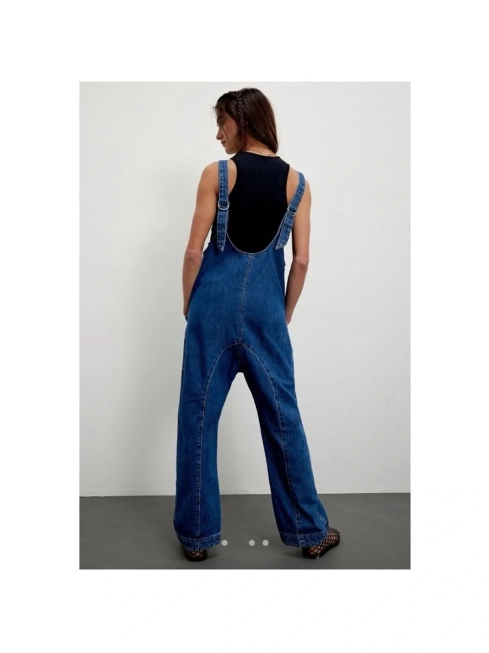 NWT Free People High Roller Denim Jumpsuit Blue Large